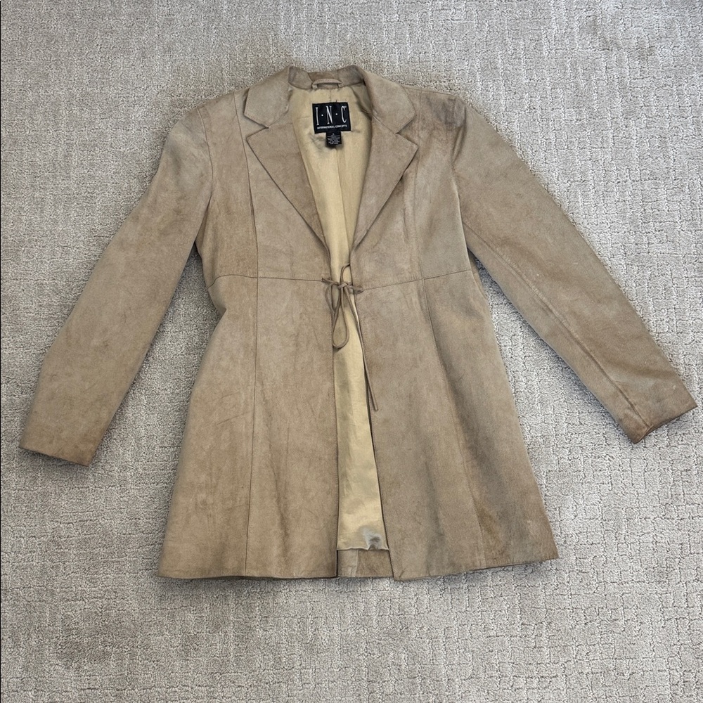 Vintage Tan Suede Blazer tie front long coat